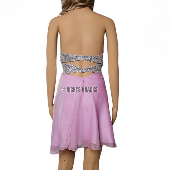 La Femme Strapless Sequin Sweetheart Mini Party Dress Pink Silver Prom Size 10 - Picture 6 of 12